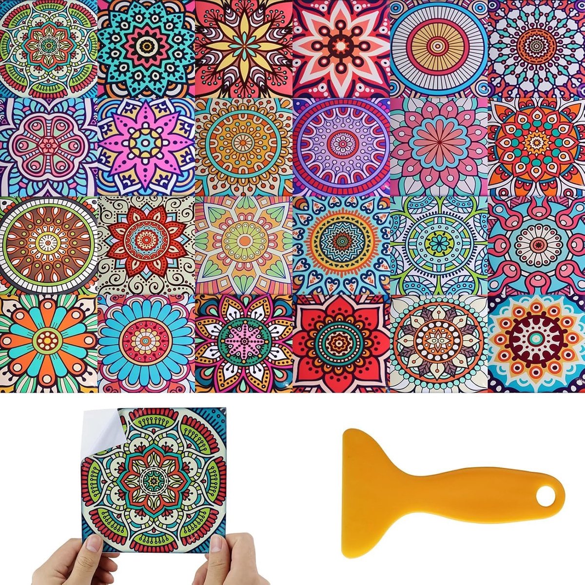 Marokkaanse tegelstickers - 24 stuks vierkant - kleurrijk voor keuken - badkamer - waterdicht - 15 x 15 cm vinyl muur mandala stickers transfers plak op tegels