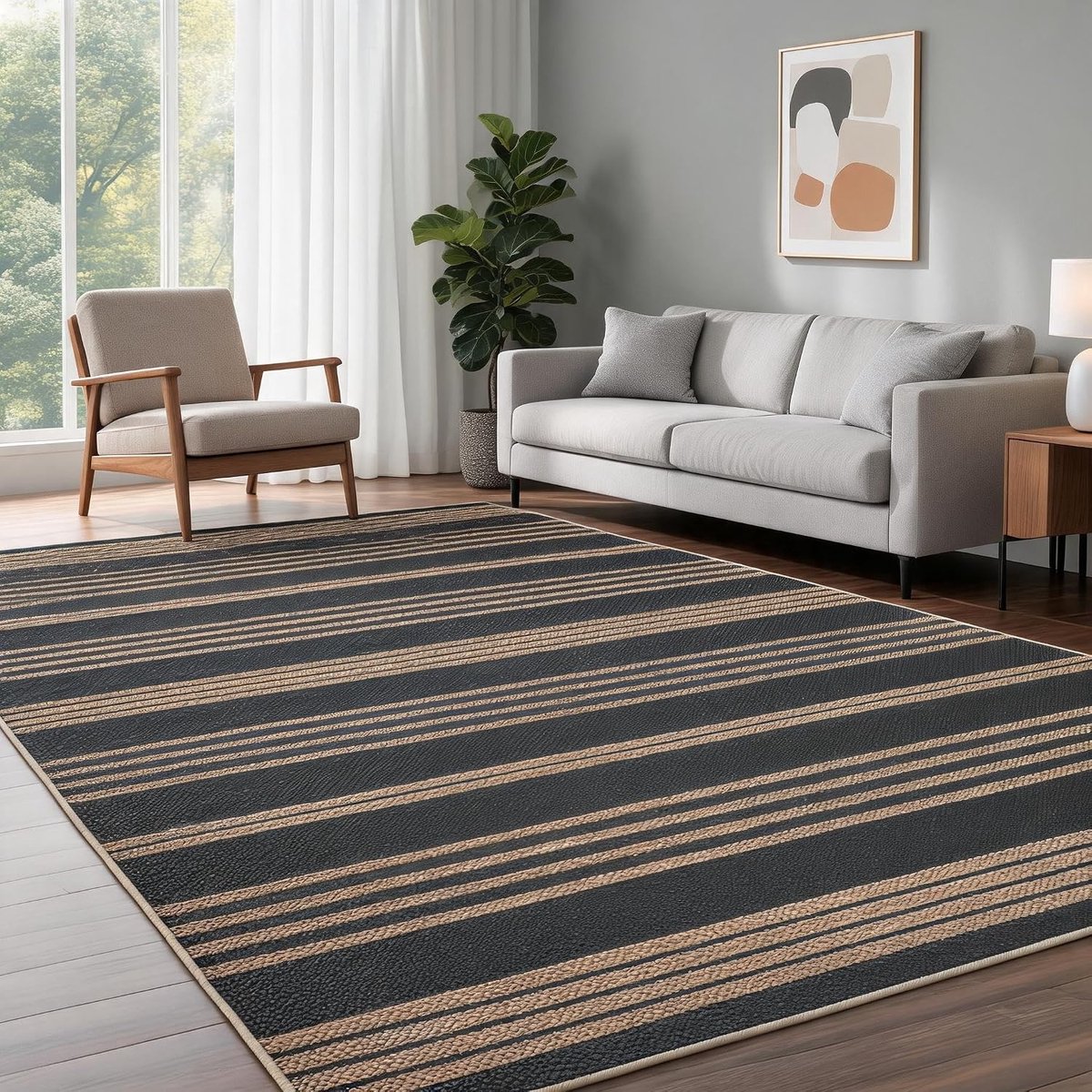 Vloerkleed Modern Linnen Look Zwartbruin 80x150 cm Wasbaar Opvouwbaar Woonkamer