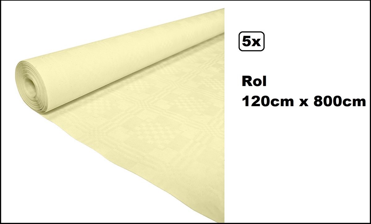 5 stuks Tafelrol tafelkleed vanille 120cm x 800cm papier - totaal 40 meter - Party diner food festival eten fun thema feest party