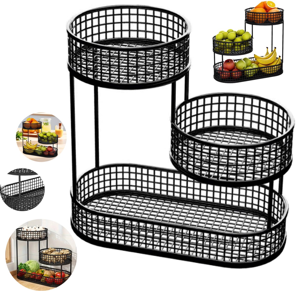 Fruitmandschaal, Fruitschaal Met Meerdere Lagen, Grote Houder, Ruimtebesparend Verticaal Opbergrek.