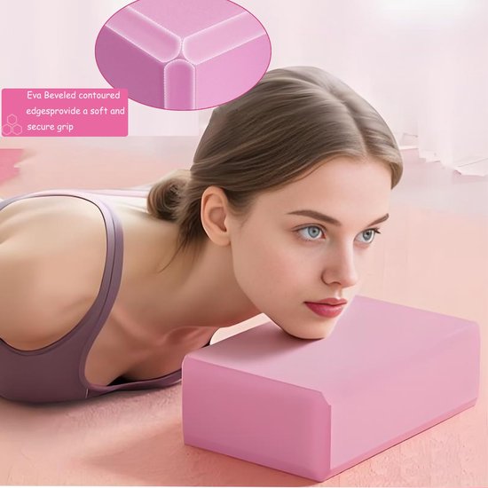 2 stuks - Yogablokken - EVA yogablokken - Schuimblokken - Dansblokken - Yoga Schuimblok - Antislip - 23x15x7,5 cm - Roze - Geschikt voor yoga- en pilatesoefeningen thuis — afbeelding 3