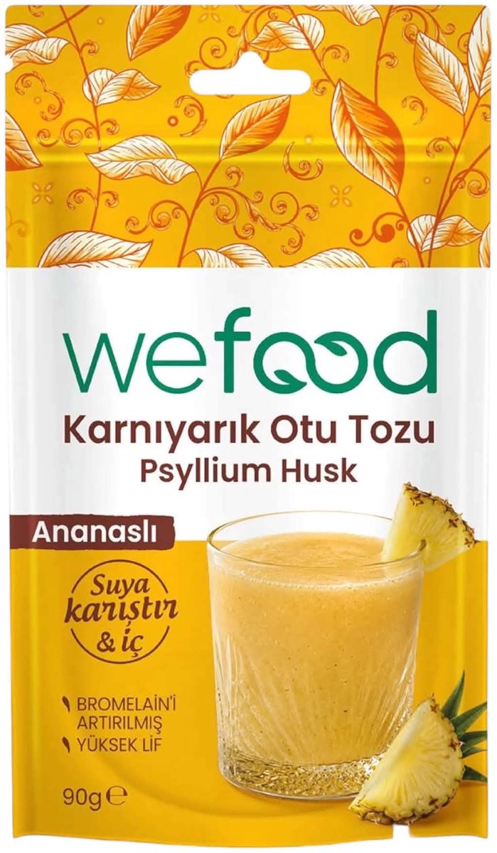 Wefood Psyllium Husk Ananas – Karnıyarık Otu Poeder met Bromelaïne – Vezelrijk – Glutenvrij – 90 g