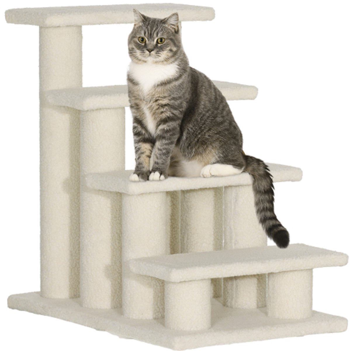 Tiertreppe für Hunde und Katzen 4-Stufen Plüsch Beige 63,5x43x60cm ideal für ältere Tiere
