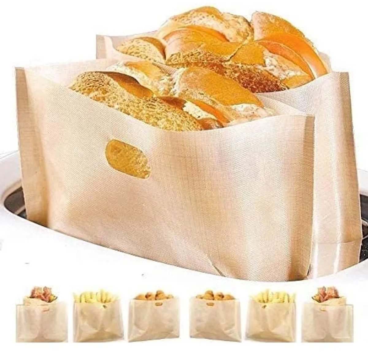 Antiaanbaklaag, herbruikbare boterhamzakjes, wasbaar, 10 zakjes per verpakking, Geschikt voor het roosteren van brood, sandwiches, pizzapunten, enz., Geschikt voor magnetron en broodrooster.