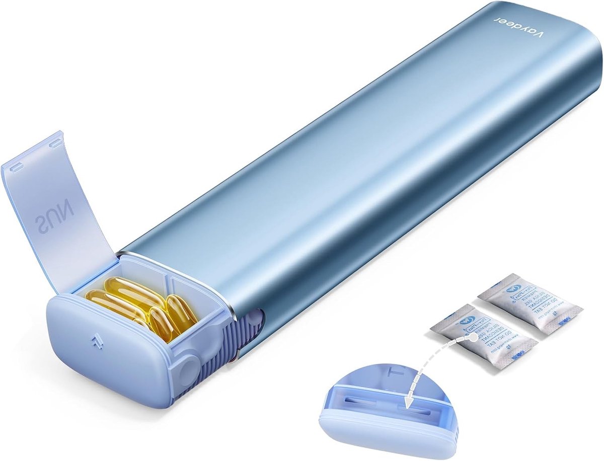 Compacte Week Pill Organizer voor 7 Dagen – 1-2 Dagen Compartimenten, Vochtabsorberende Compartiment en Stevige Dekselletjes voor Medicijnen