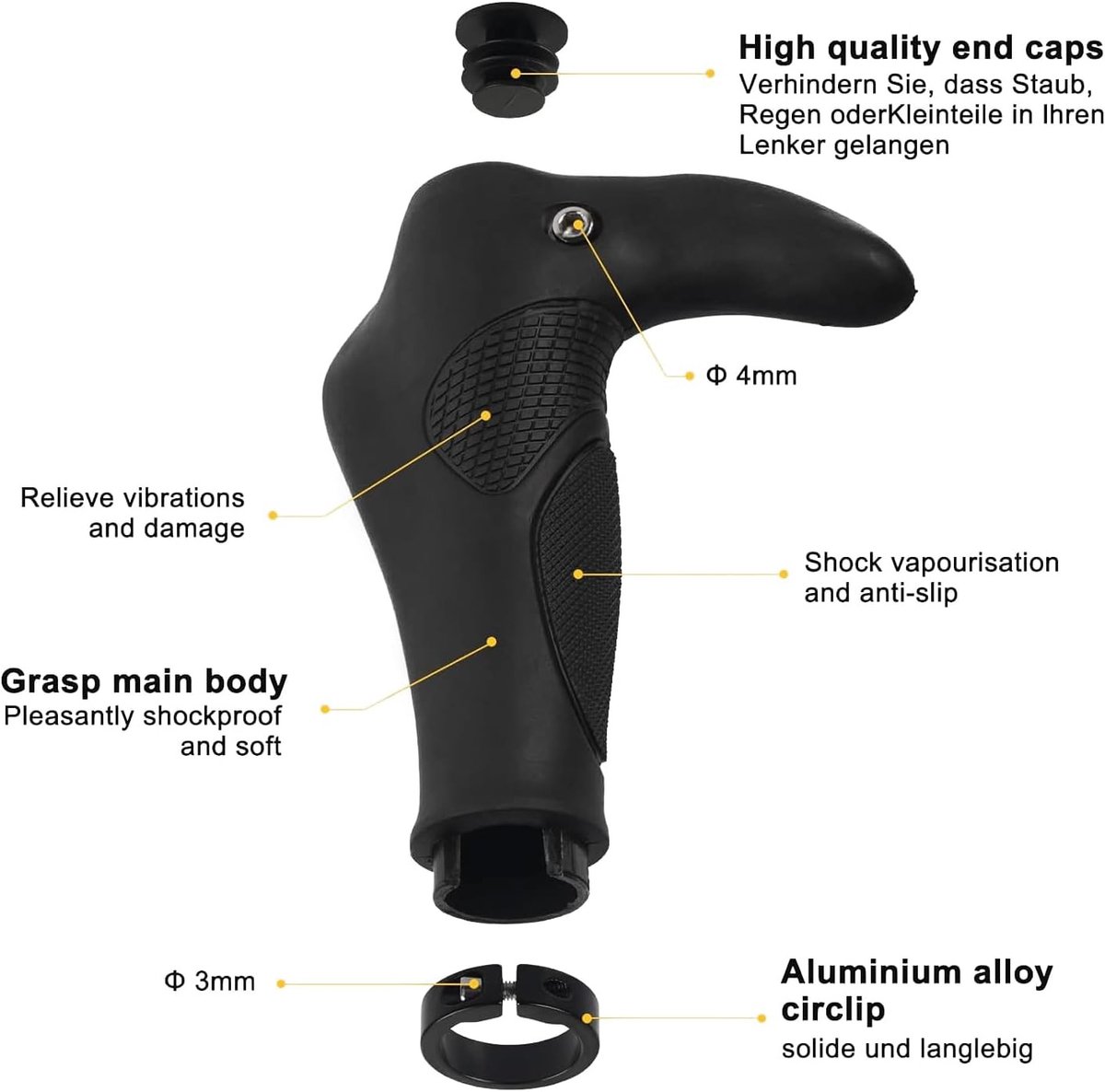 Ergonomische Fietsstuurgrepen 22 mm met Antislip Rubber, Tweezijdig Vergrendelend Ontwerp voor MTB en Racefietsen