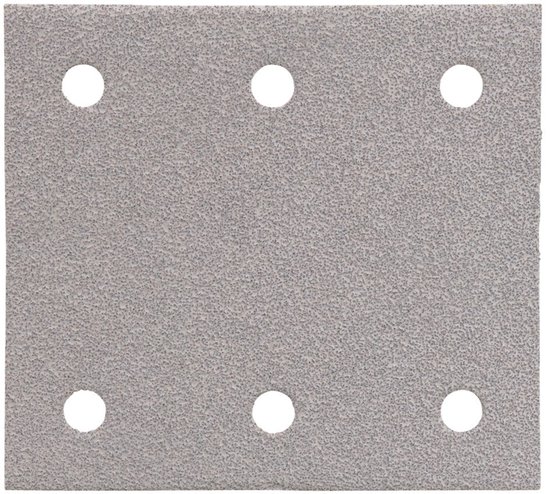 Zilverkleurig schuurvel met K320 grit en zes perforaties.