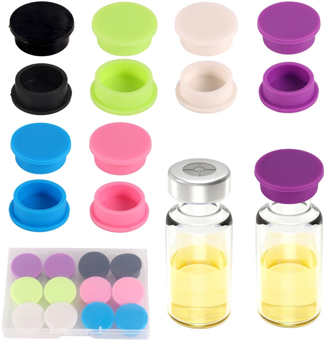 12st 5-100 ml Glazen Flesbeschermdoppen, 6 Kleuren Lekvrije en Stofdichte Vervangende Doppen voor Medicijnflessen voor - ShopVlot