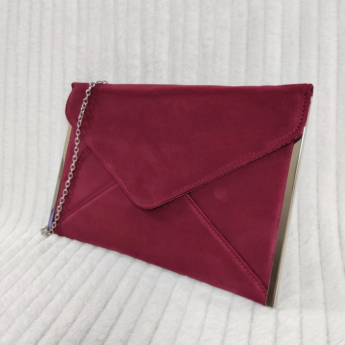 fi9 Plain suède Envelop Style Bridal Wedding Evening CLUTCH Party Pure Handtas, Bourgondië, Medium - ShopVlot