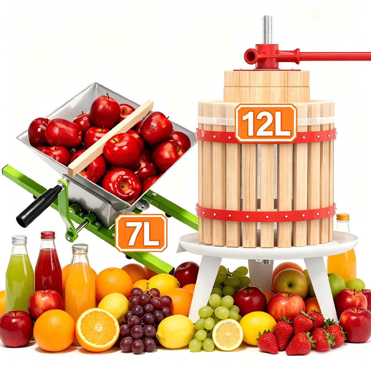 Froadp 12L Handmatige Fruitpers & 7L Fruitmolen - Handmatige fruitpersset - voor vers fruit, familiebijeenkomsten,Wijnmaken