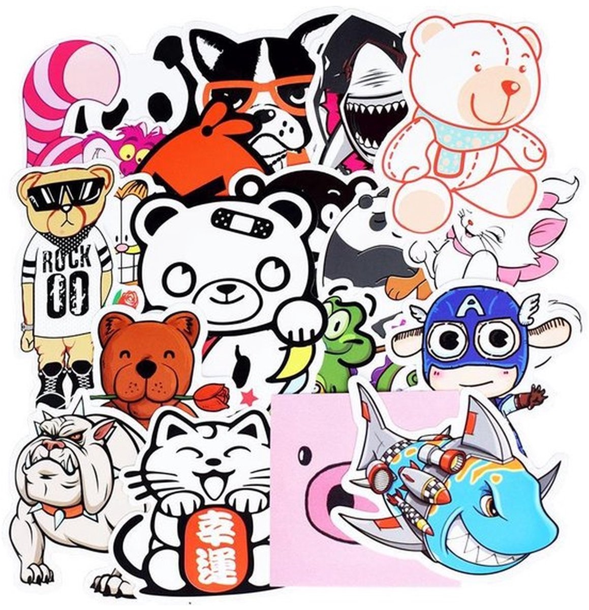 50 Cartoon Dieren Stickers – Random Mix voor Kinderen