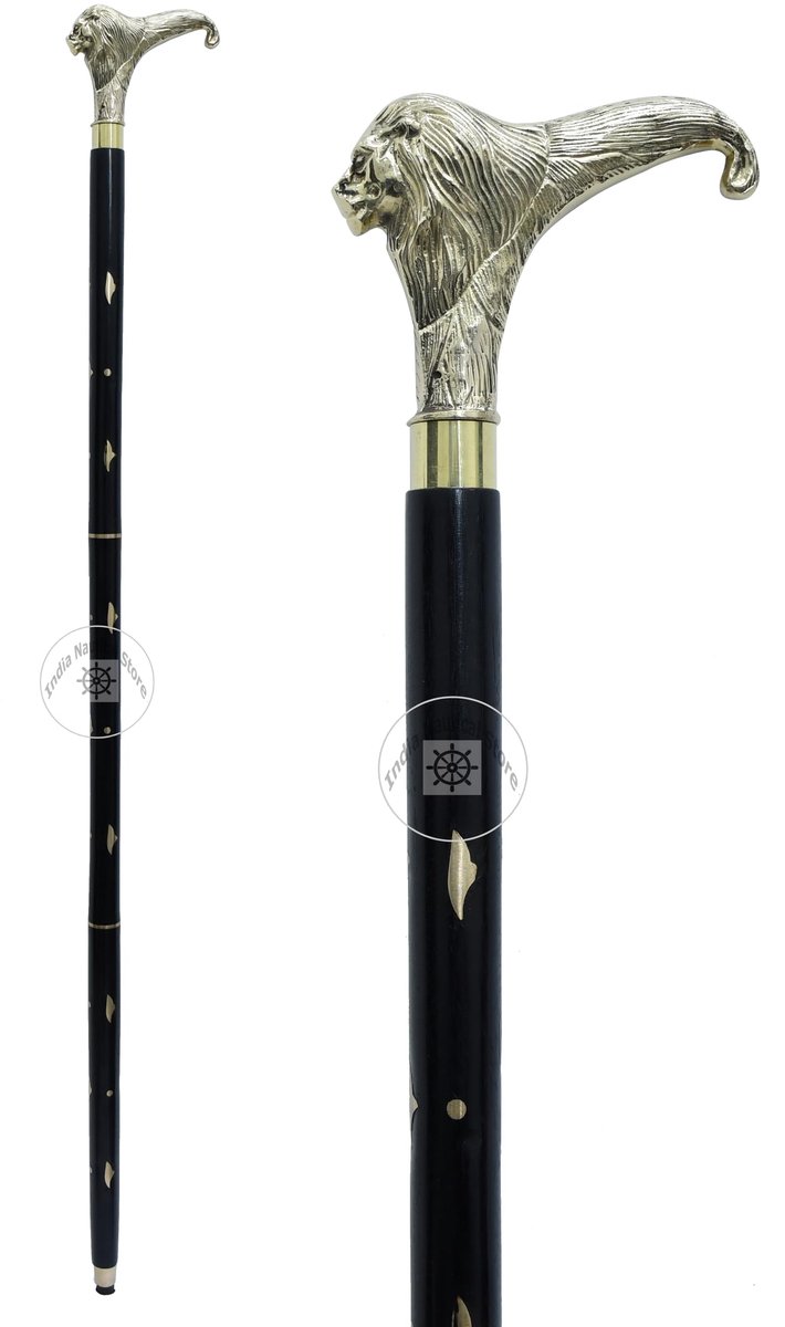 Famanu – Handgemaakte wandelstok met leeuw design, messing handvat, 36 inch
