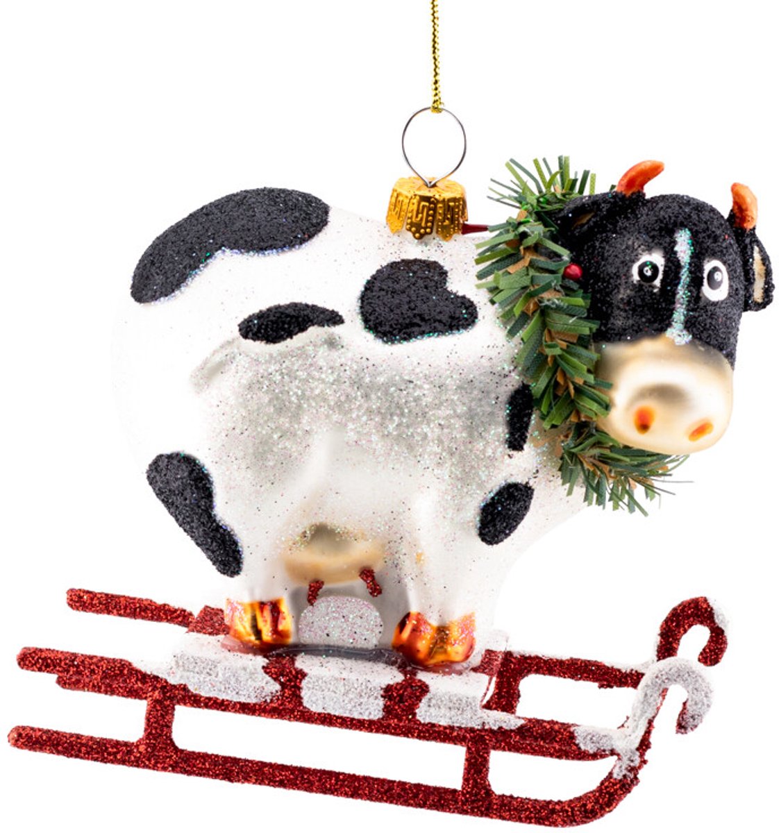 Kerstbal Koe slee