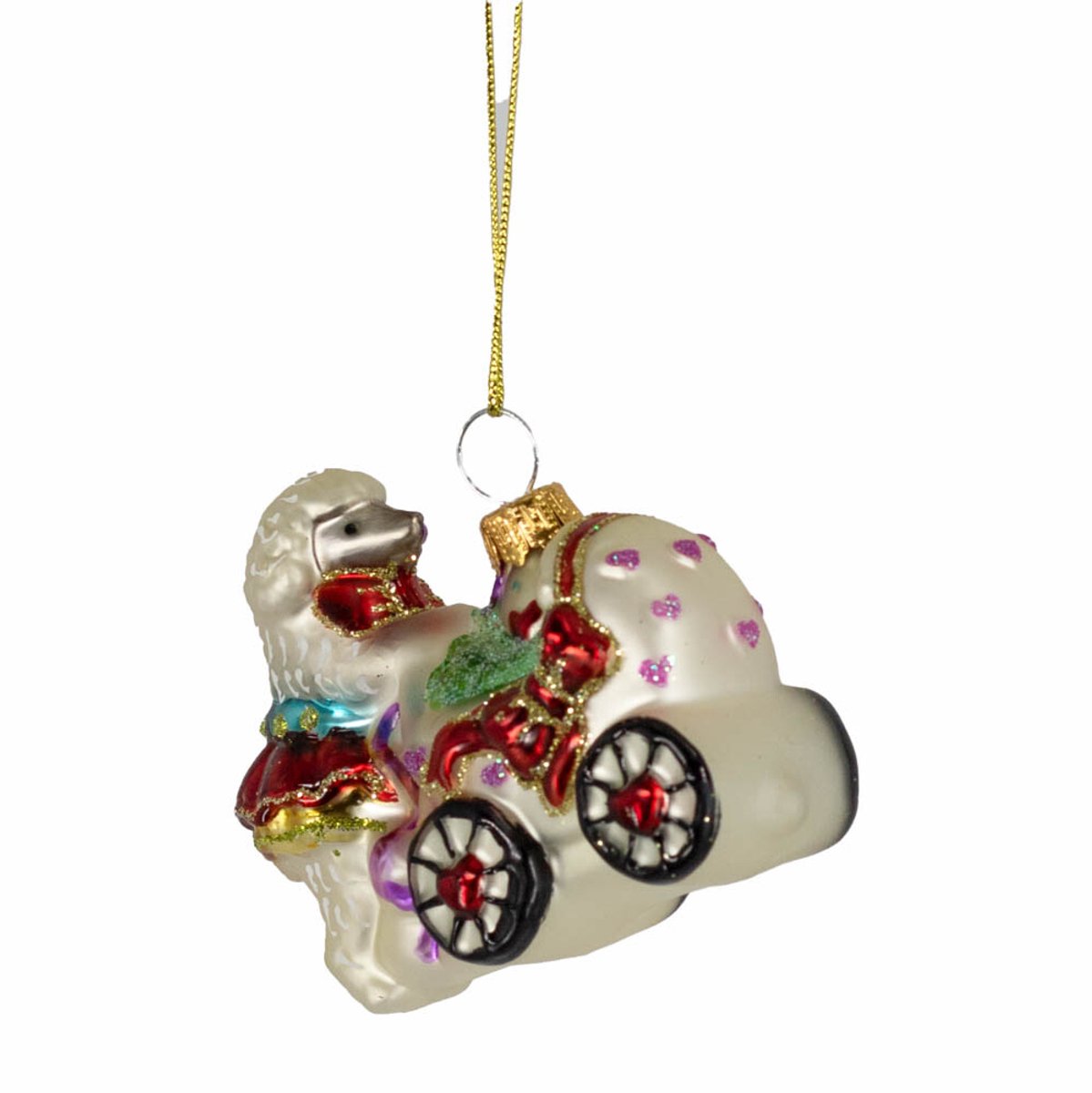 Kerstbal Hond met wandelwagen
