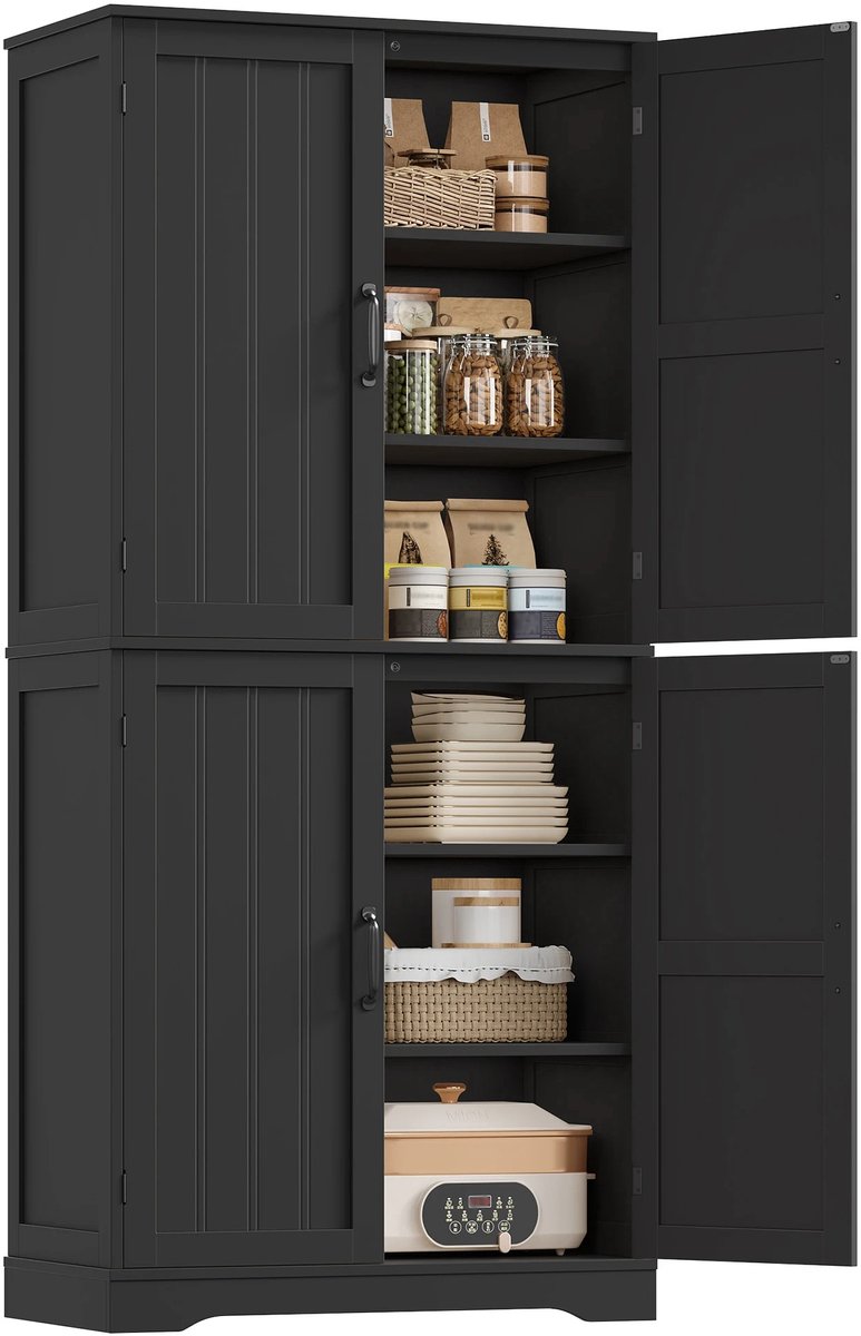 Atlasyx keukenkast - Dressoir - Opbergkast - Buffetkast - Dressoir kasten - Voorraadkast - 4 deuren - MDF - 180 x80x 40cm - Zwart