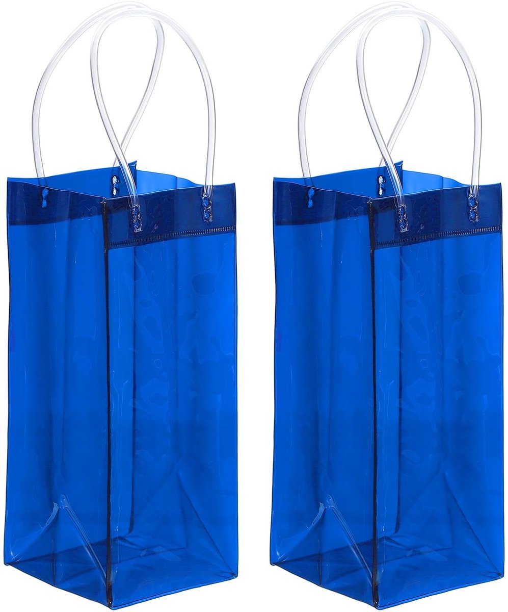 Set van 2 transparante wijnkoeltassen, saphirblauw, opvouwbaar
