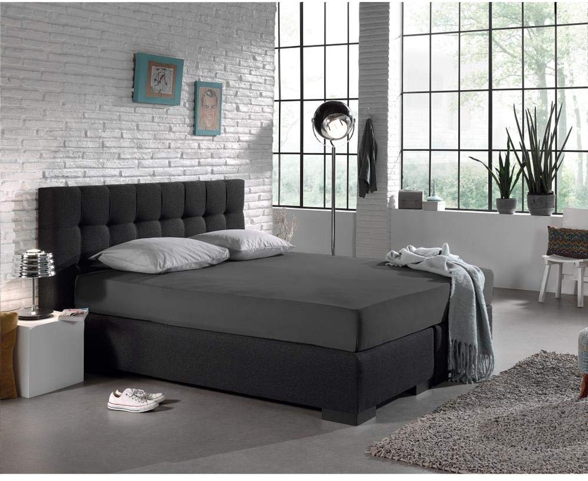 Hoeslaken Jersey, stretchbaar voor boxsprings en waterbedden, kreukvrij, matrasbeschermer (80/90/100 x 200, Antraciet) - ShopVlot