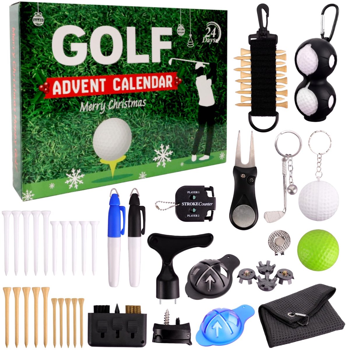 Golf adventskalender 2025 voor mannen, ongebruikelijke countdown adventskalenders voor heren, inclusief golfballen - ShopVlot