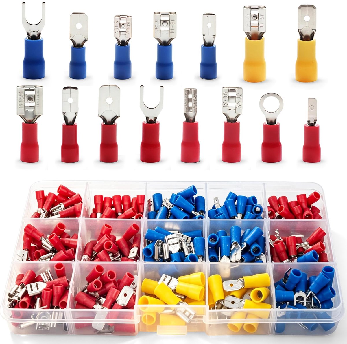 280Pcs Insulated Crimp Terminal Connectors Set, Tinned Copper Wire Terminals, Ring & Spade Assortment in - ShopVlot