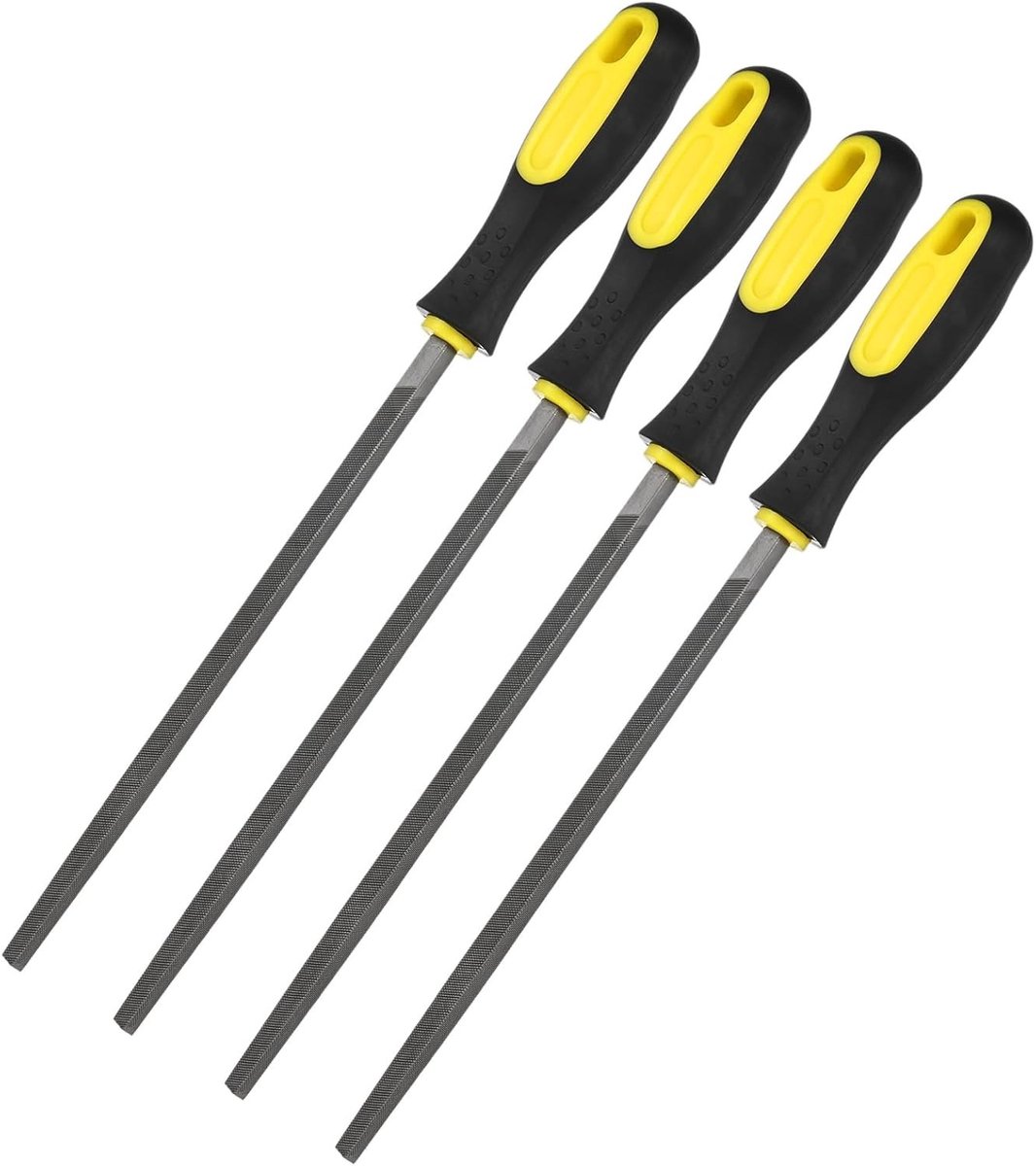 Vierkante metalen vijlen 4-pack van 20,5 cm - Koolstofstaal, diamantbestendig, met PVC grip voor hout, metaal, keramiek, glas, steen en DIY projecten