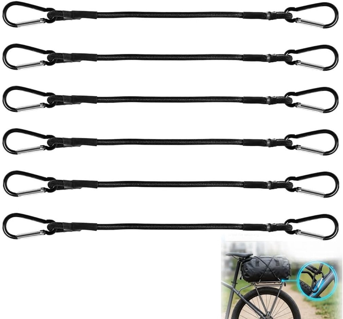 Robuuste elastische spanbanden met karabijnhaak, 6 stuks, ideaal voor camping, transport en bagagebeveiliging, 30 cm x 6 mm