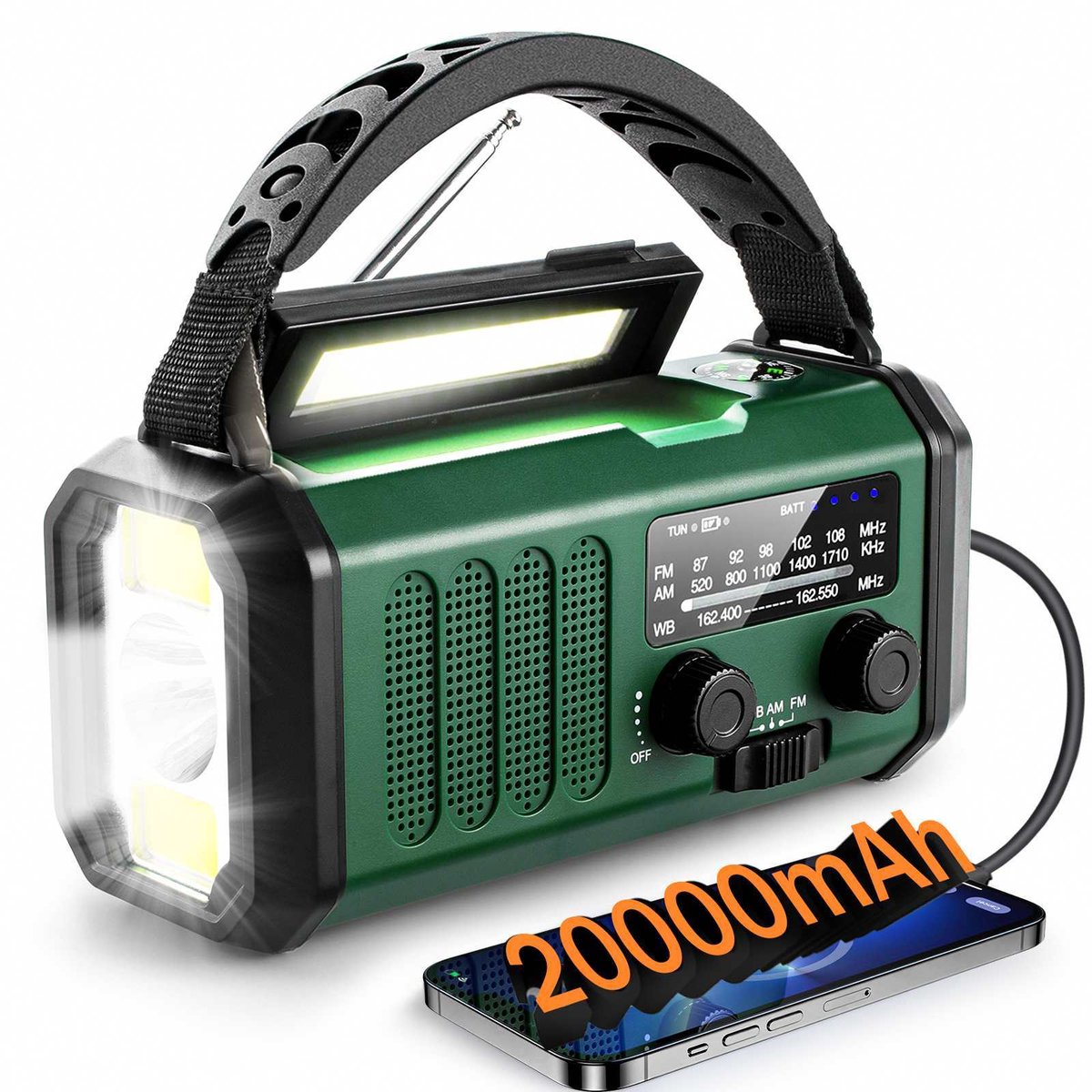 Solar Noodradio met Dynamo – 20.000 mAh Powerbank – AM/FM Radio – Zaklamp met SOS-Model 2026