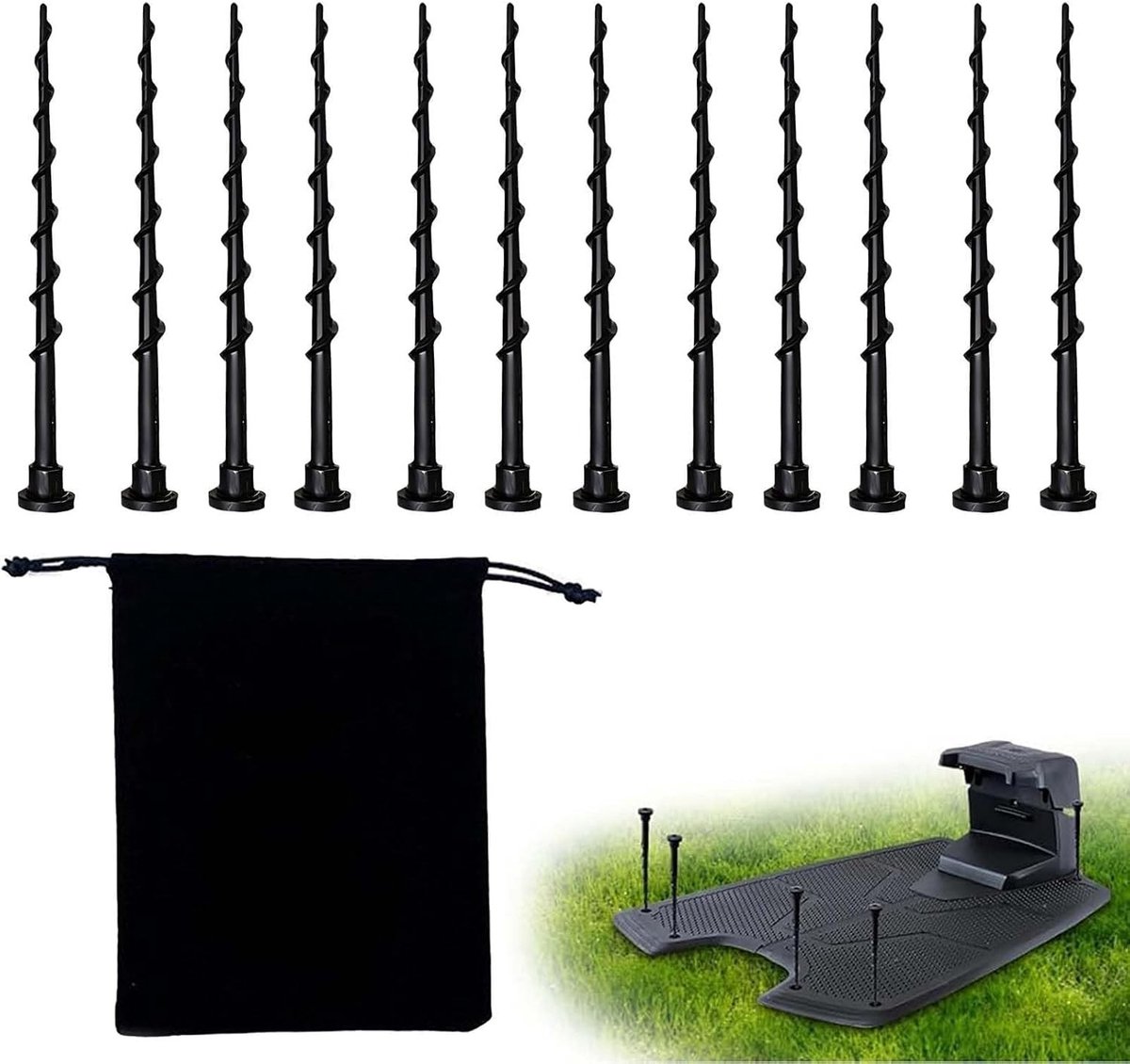 Grondschroeven 14 cm - Set van 12 stuks voor camping, tenten en grasmaaiers met opbergtas en robuuste kwaliteit