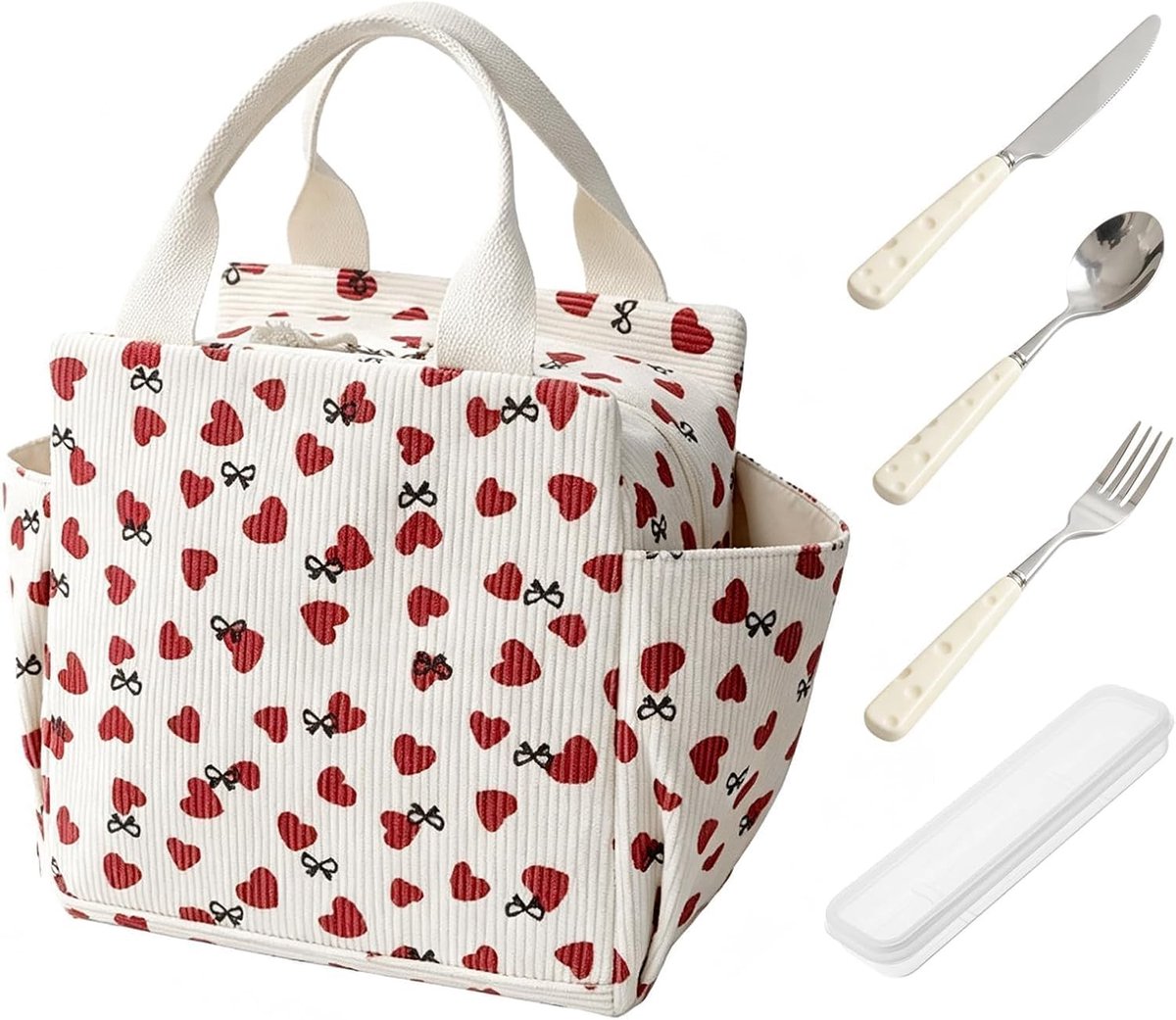 Beige Mini Koeltas van 12L met Bestek, Ideaal voor Werk, School en Picknicks met Zijvakken en Isolatie
