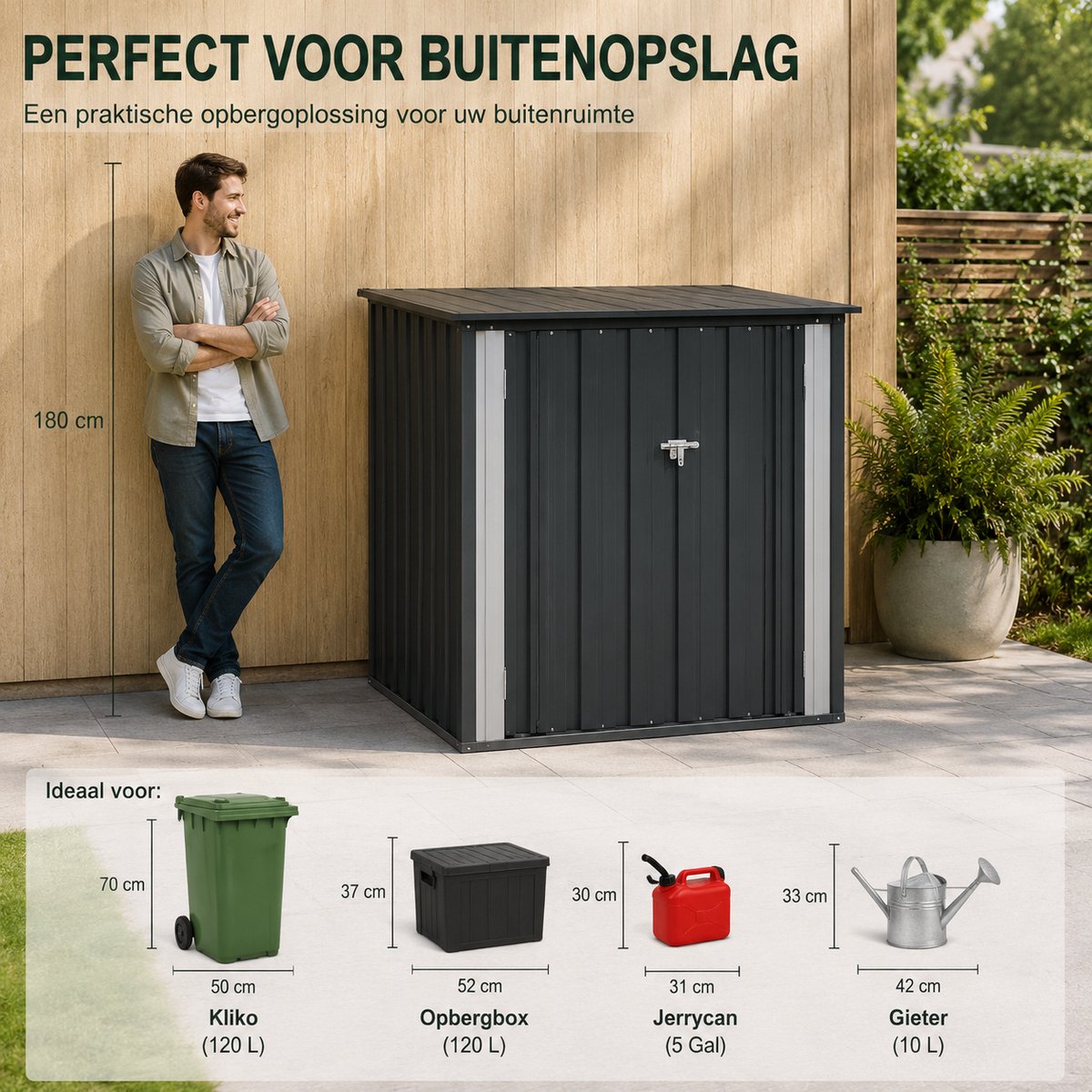 Parasha Nova Tuinkast -101,5 x 82 x 100 cm 1-delige tuin bergingskast - tuinbergingskast van staal - Grote capaciteit, buitenopbergkast voor patio, balkon, garage, werkplaats