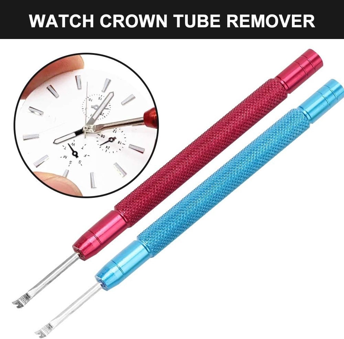 Set van 2 horloge handen lifters, gereedschap voor horloge reparatie en verwijdering van wijzerplaten, horloge accessoires (rood+blauw)