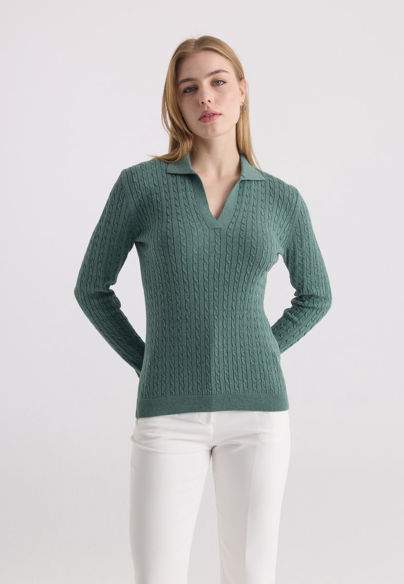 Felix Hardy Trui Met Polokraag - 100% Katoen Dames Groen - M