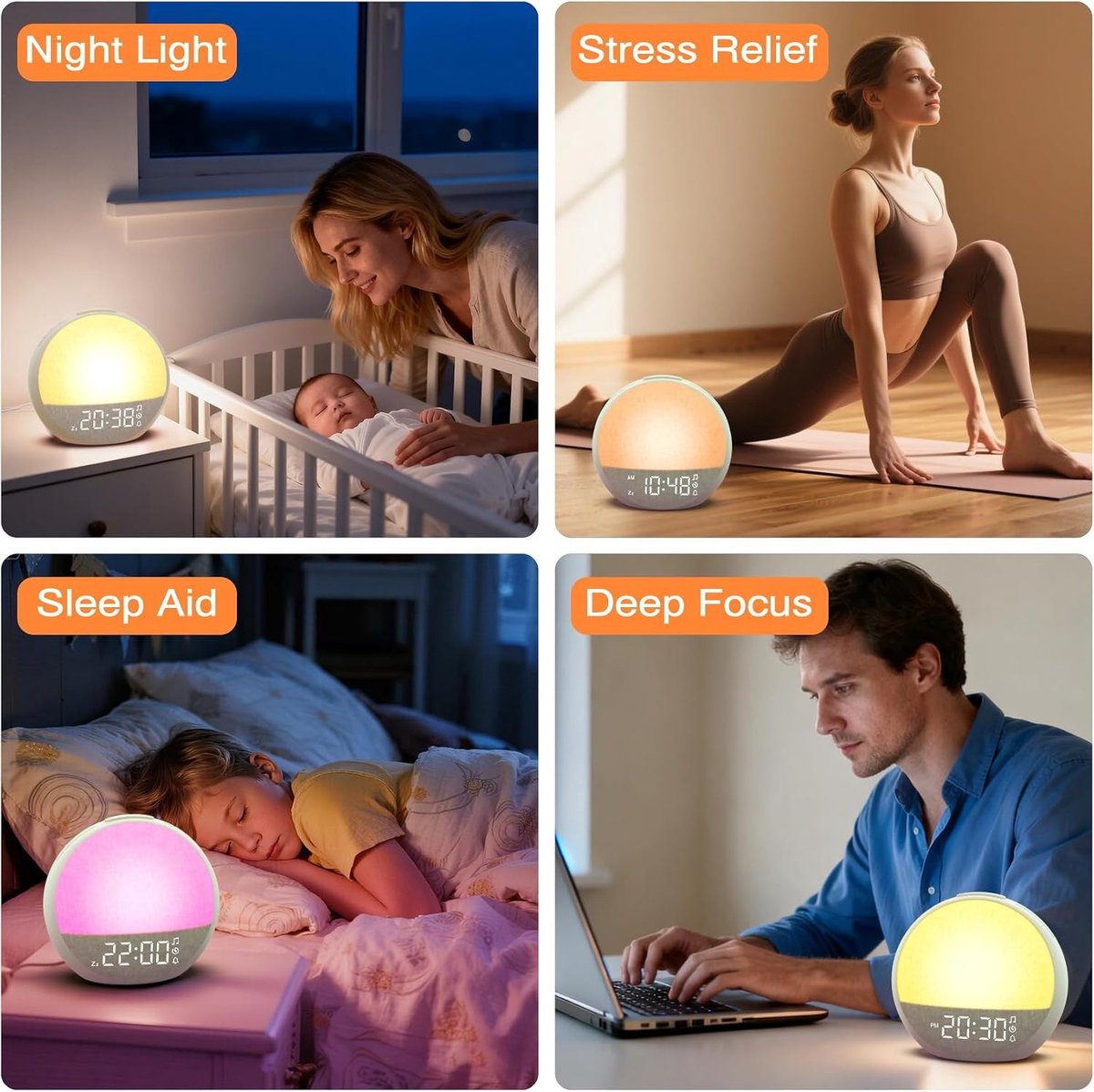 Daglichtwekker - Grijs - Lichtwekker met 7 Wekgeluiden en 30 Natuurlijke Geluiden - Voor Kinderen, Tieners en Volwassenen