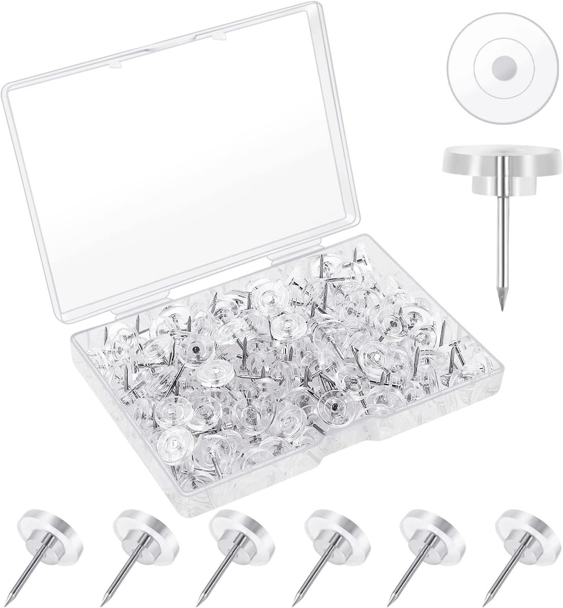 Transparante Punaises - Transparant - 16 mm - Metalen Naald - Voor Kantoor en School