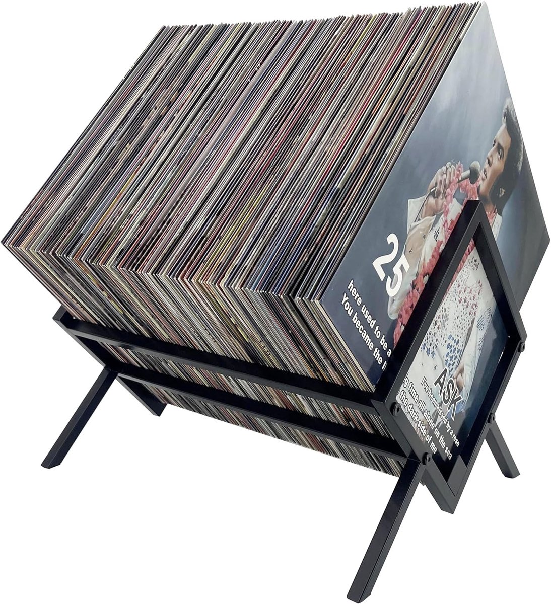Vinylplatenhouder - Zwart - 30,5 cm - Stalen Display voor 70 Albums - Voor Muziekliefhebbers