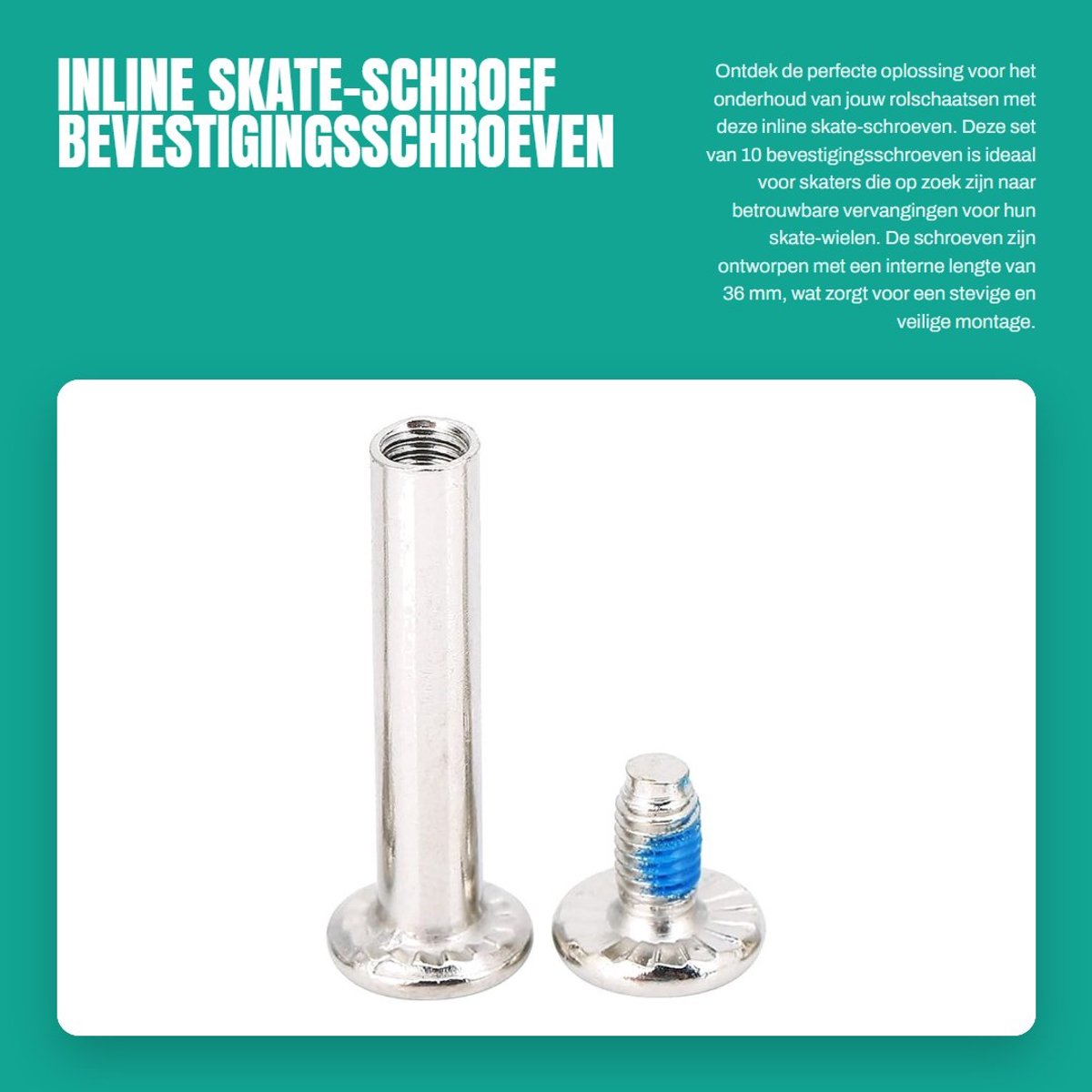 Dailygoods- Rolschaats Schroef 10x Bevestigingsschroeven - Skate-wielschroef - Vervangende Skate-wielas - Zeskantschroef - Hoogwaardig Materiaal - Lengte 36 mm