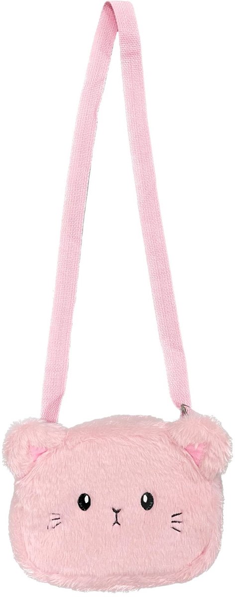 Dailygoods- Kinderschoudertas Pluche - Zachte Verstelbare Tas - Schattige Kat Handtas - Roze Tas - 19 x 15 x 5 cm - Elegante Kleur - Meisjeshandtas