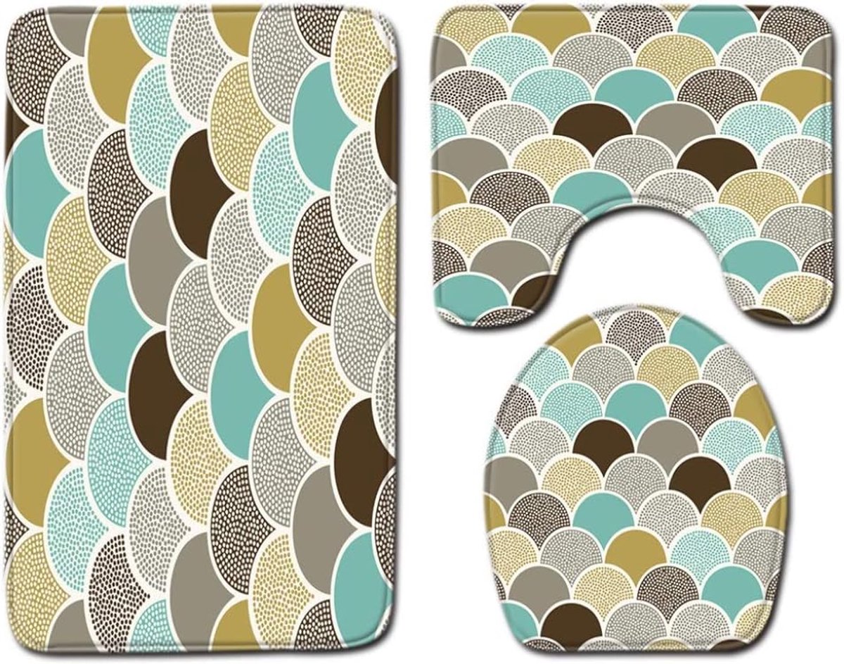 Badmat Set - Vloermat Toilet - Badkamer Decoratie - 3 Delig Pak - 45x75CM - Geometrisch
