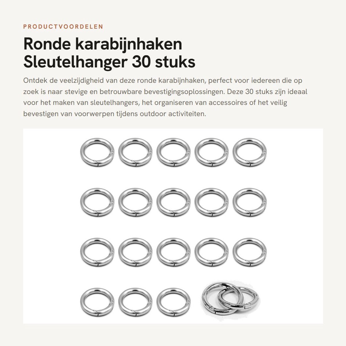 Dailygoods- Karabijnhaken 30 Stuks - Ronde Karabijnhaken - Klikhaken - Ringen - Sleutelhanger - Zinklegering - 2,8 cm Buitendiameter