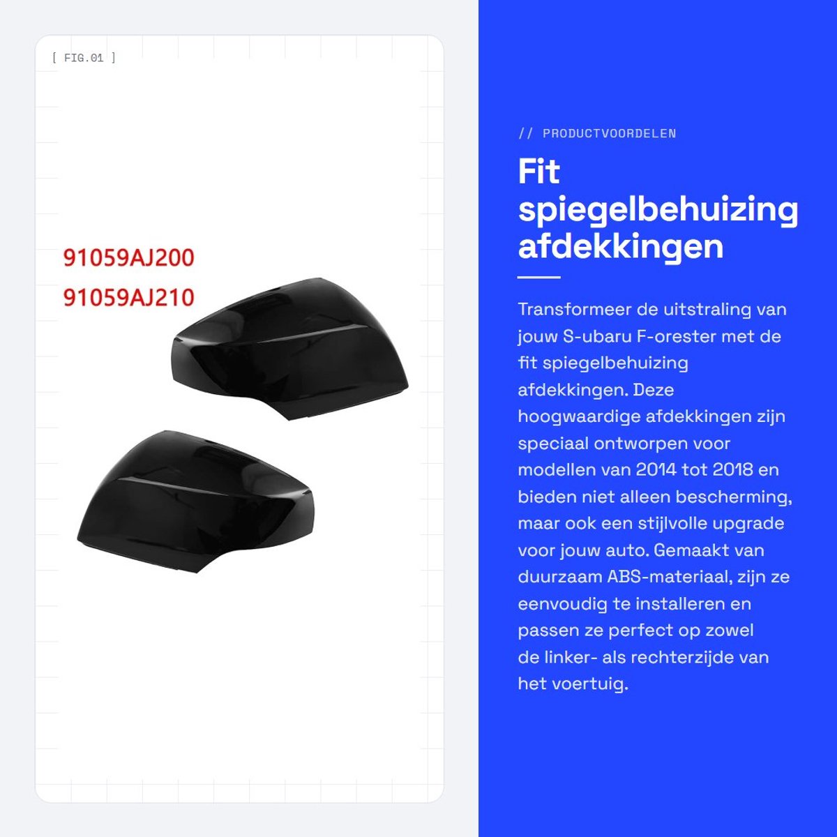 Dailygoods- Zijspiegelafdekkingen Zwart Glanzend - 2 Stuks - ABS Materiaal - Voor Subaru Forester 2014-2018 - Links/Rechts - Duurzaam en Weerbestendig - Spiegelkappen
