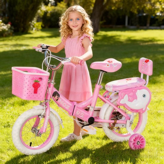 Supvox-Roze Classic Meisjesfiets-16 inch-Opvouwbaar-Met mandje en stevige wielen-Kinderfiets 3-12 jaar — afbeelding 2