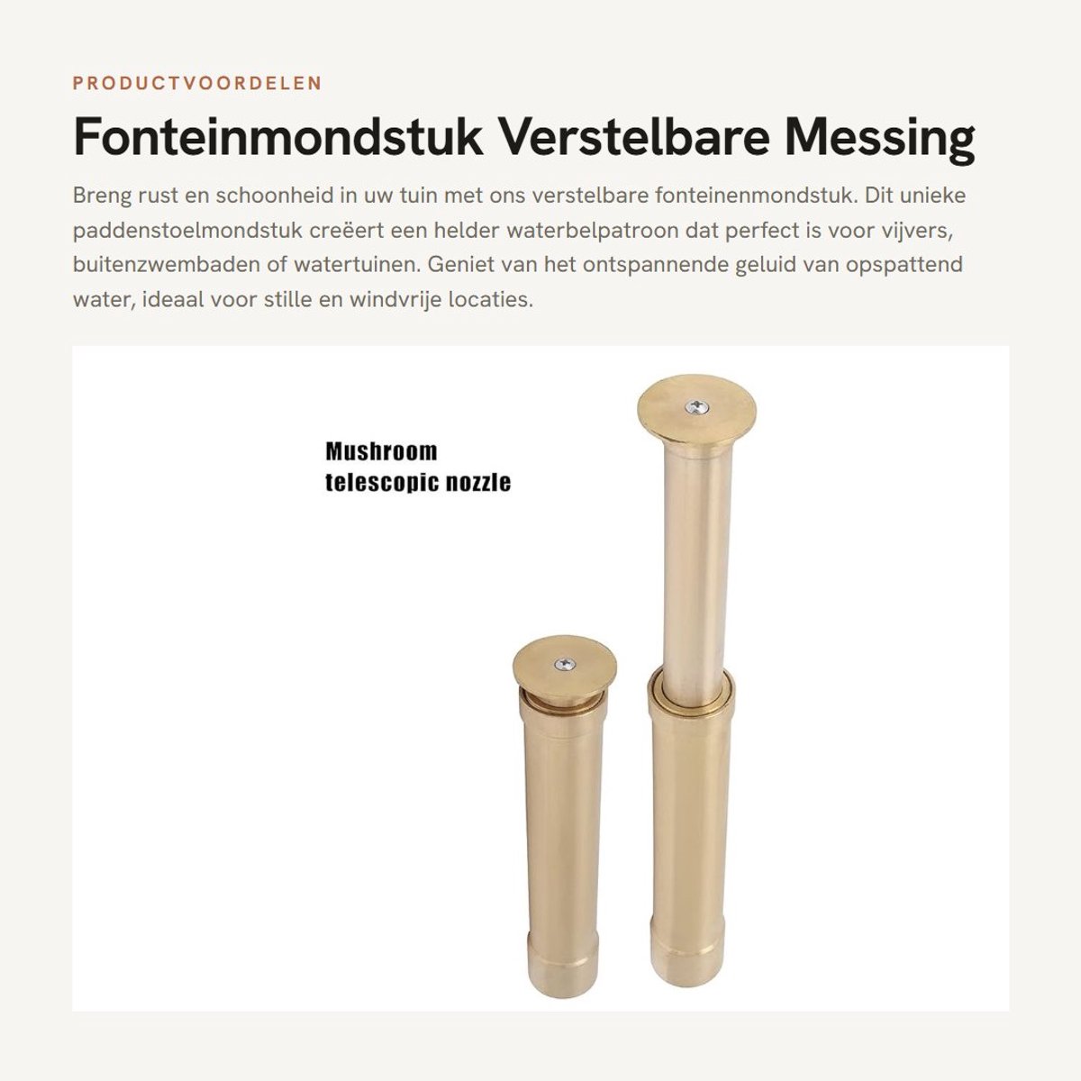 Dailygoods- Fonteinmondstuk Verstelbaar - Messing Paddestoel - Watersproeikop - Vijversproeier - Helder Waterbelpatroon - Geschikt voor Vijvers - Sproeikop