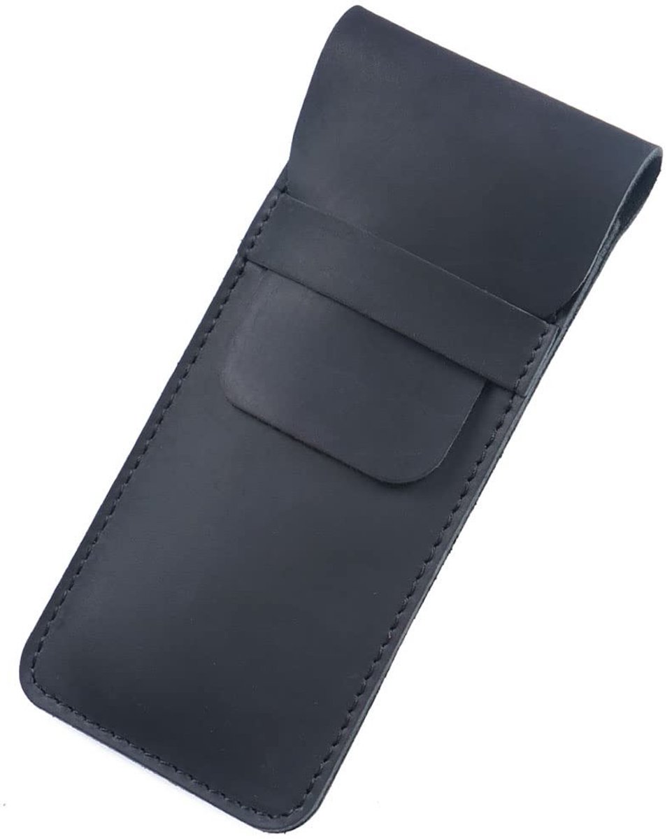 Dailygoods- Pennenhouder handgemaakt van kalfsleer - Lederen etui - Zwart - Draagbaar - 16,5 x 7,0 cm - Traditioneel vakmanschap - Penetui