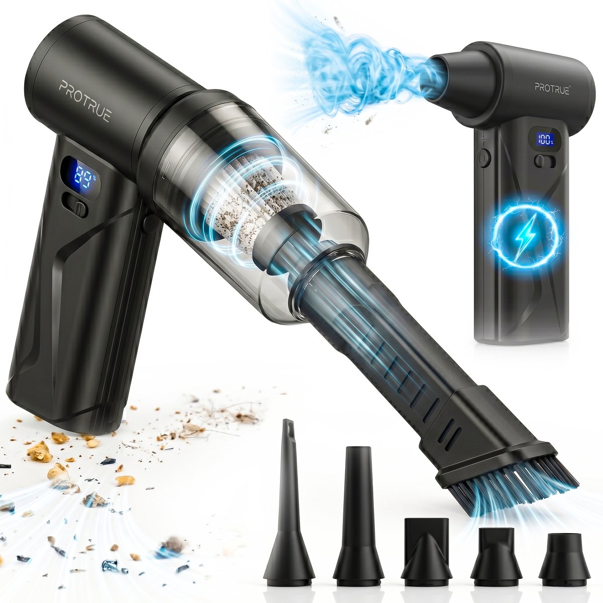 Air duster 110.000 RPM - met Handstofzuiger - Auto Stofzuiger - Kruimeldief Snoerloos - Turbo Fan - Perslucht computer - Luchtblazer op accu