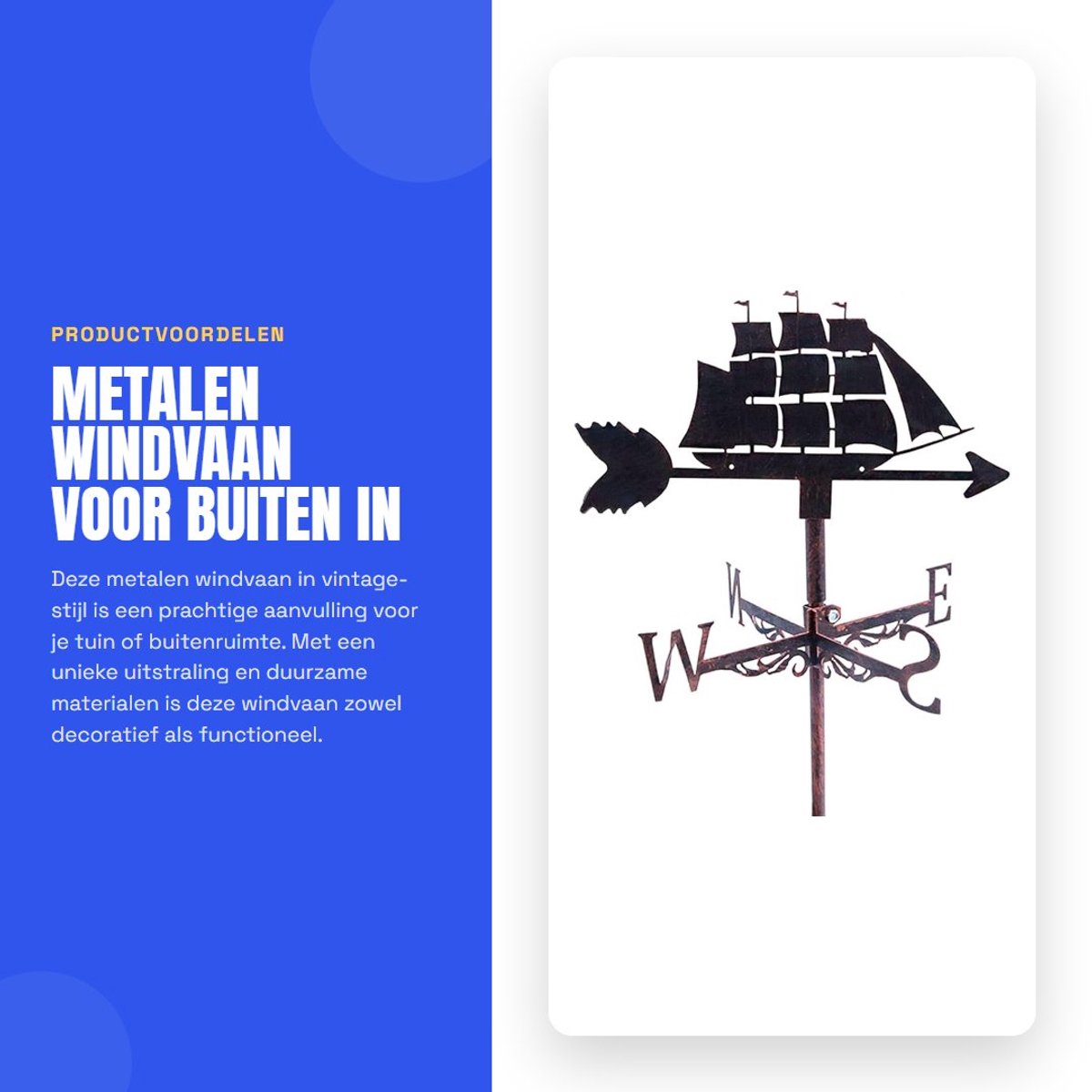 Dailygoods- Windvaan Metalen Vintage-Stijl - Roestvrij Stalen Windwijzer - Tuin Decoratie - Weervlag Buiten - 50 x 30 cm - Bestand Tegen Corrosie