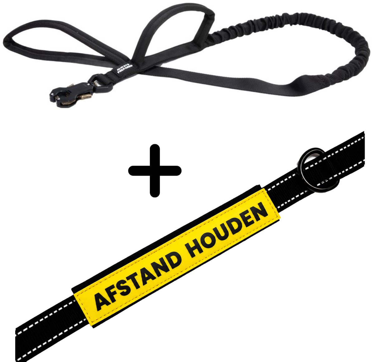 Always Prepared® Pro Hondenriem met Sleeve Afstand Houden | Elastische Hondenriem | 120 tot 150 cm | Frog Clip | Dubbel Handvat | PVC Waarschuwingssleeve