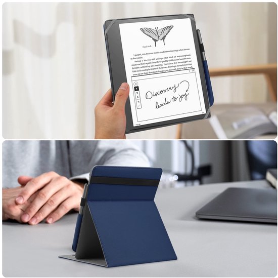 Dailygoods - HoYiXi Universele hoes voor 10,2-inch Introducing Kindle Scribe (2024 & 2022 release), 10,3-inch Kobo Elipsa eReader 2021 release, opvouwbare hoes met verticaal flipstand penhouder - blauw van Dailygoods — afbeelding 3