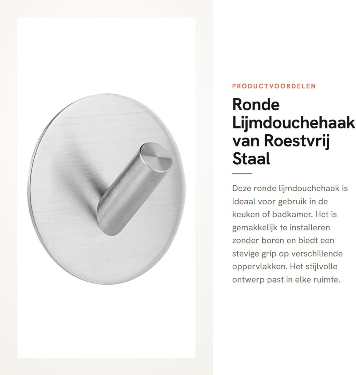 Dailygoods - Ronde Lijmdouchehaak van Roestvrij Staal