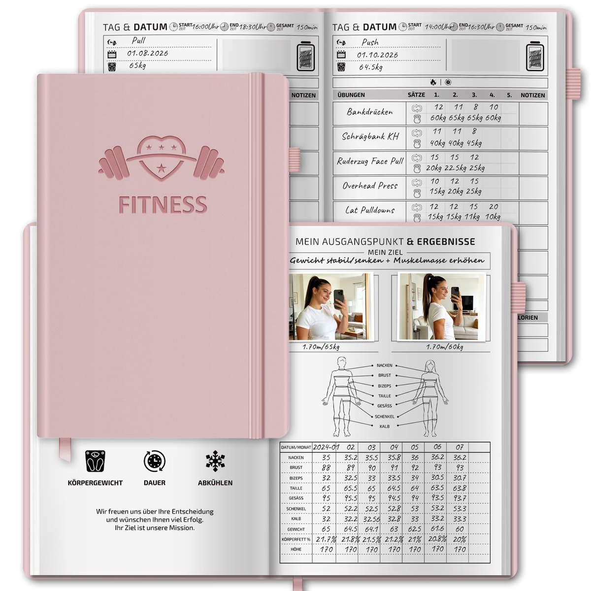 Dailygoods - BIROYAL Fitness Journal, workout notitieboek & logboek voor vrouwen, workoutplanner, fitnessplanner