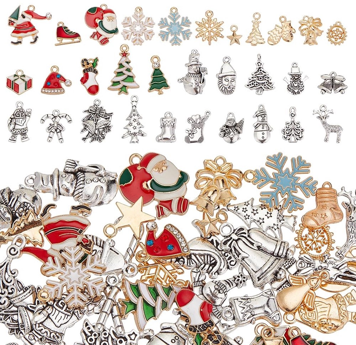 Dailygoods- Kersthangers 60 Stuks - Tibetaanse Klemhangers - Emaille Sneeuwvlokken - Gemengde Vormen - Voorgeboorde Gaten - Voor Knutselen - Kerstdecoratie