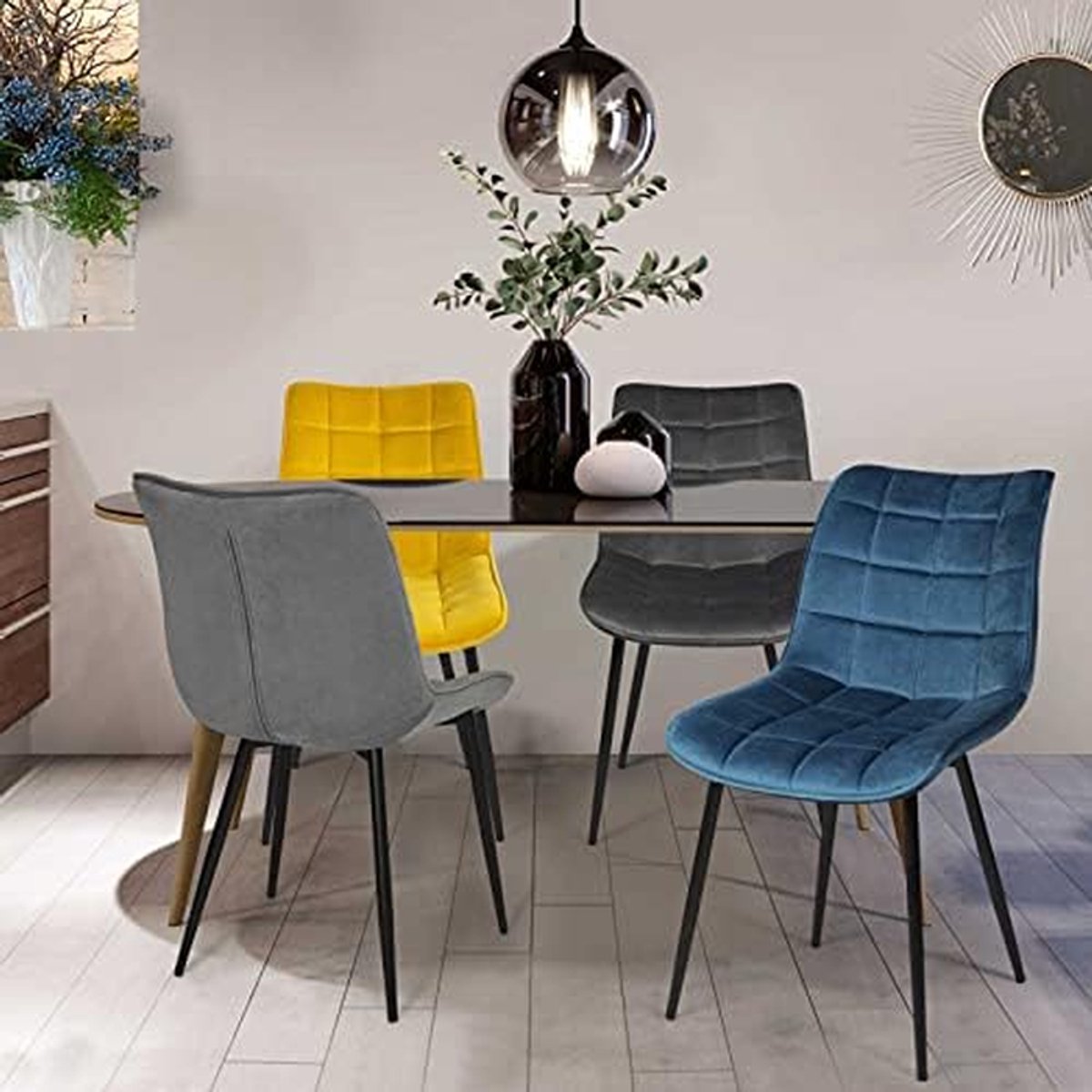 Eetkamerstoelen Set - Velours stoelen - Gezellig dineren - Mix van kleuren - 46x62.5x82 cm